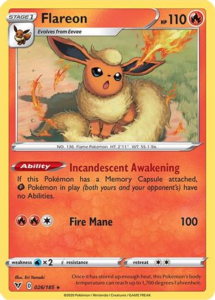 Flareon 026/185 - Reverse Holofoil SWSH04 Vivid Voltage - Rare