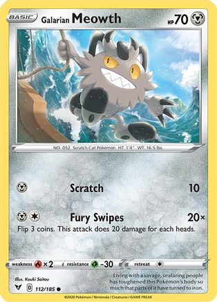 Galarian Meowth 112/185 - Reverse Holofoil SWSH04 Vivid Voltage - Common