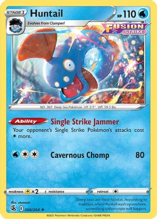 Huntail 066/264 - Reverse Holofoil SWSH08 Fusion Strike - Rare