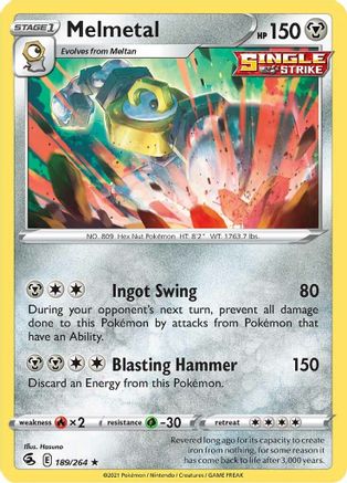 Melmetal 189/264  - Holofoil SWSH08 Fusion Strike - Holo Rare