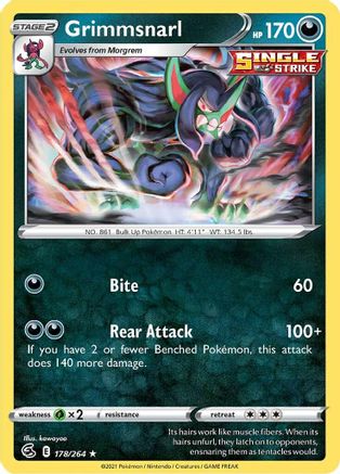 Grimmsnarl 178/264 - Reverse Holofoil SWSH08 Fusion Strike - Holo Rare