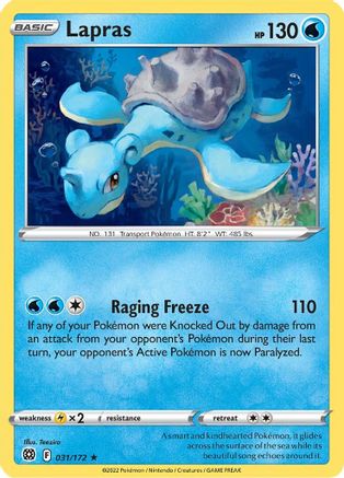 Lapras 031/172 - Reverse Holofoil SWSH09 Brilliant Stars - Rare