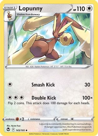 Lopunny 145/195 - Reverse Holofoil SWSH12 Silver Tempest - Uncommon