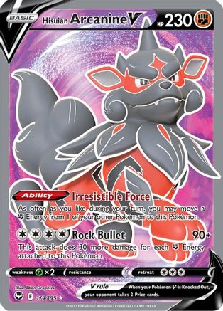 Hisuian Arcanine V (Full Art) 179/195 - Holofoil SWSH12 Silver Tempest - Ultra Rare