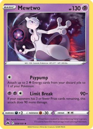 Mewtwo 059/159  - Reverse Holofoil Crown Zenith - Holo Rare