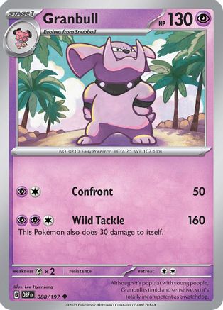 Granbull 088/197 - Reverse Holofoil SV03 Obsidian Flames - Uncommon