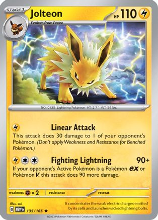 Jolteon 135/165 - Reverse Holofoil SV Scarlet & Violet 151 - Rare