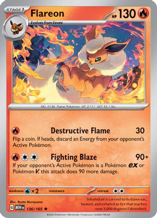 Flareon 136/165 - Reverse Holofoil SV Scarlet & Violet 151 - Rare