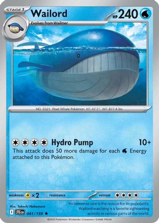 Wailord 041/159 - Reverse Holofoil SV09 Journey Together - Rare