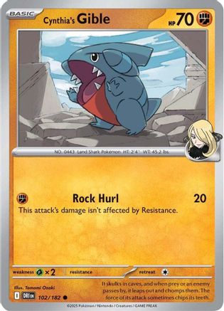 Cynthia's Gible 102 - Reverse Holofoil SV10 Destined Rivals - Common