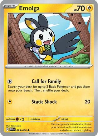 Emolga 029/086  - Reverse Holofoil SV Black Bolt - Common