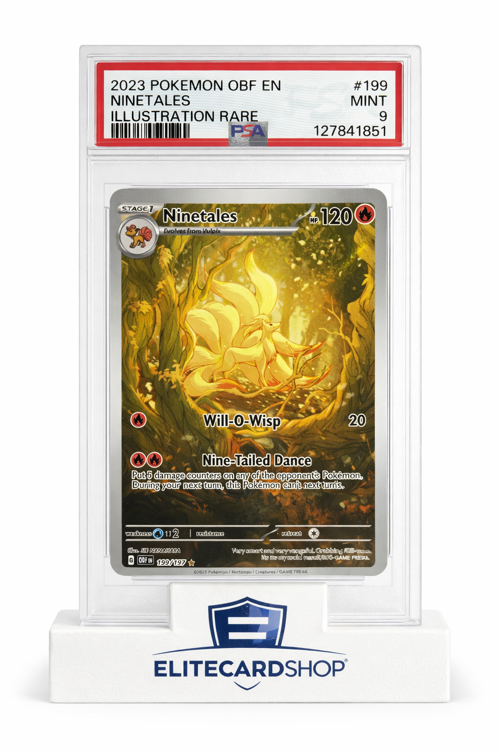 2023 Pokémon Obsidian Flames Ninetales Illustration Rare #199 – PSA 9 Mint