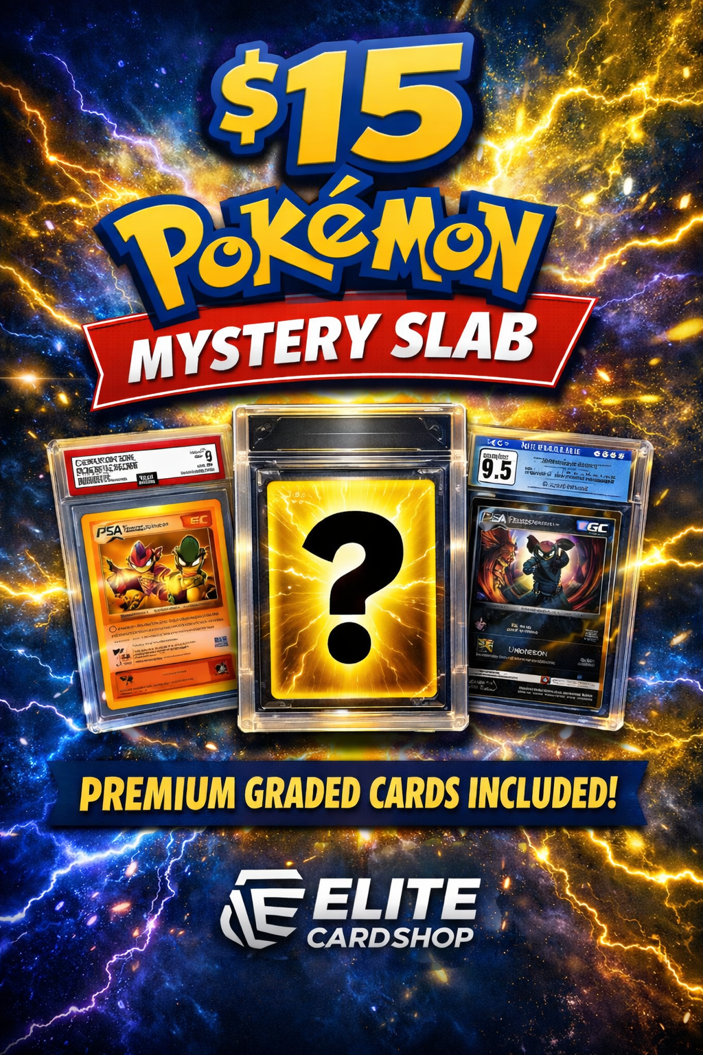 $15 Pokémon Mystery Slab – Graded Card Chance (Up to $50 Value)