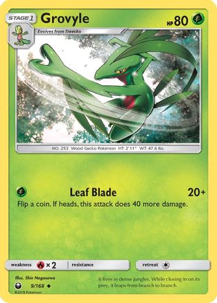 Grovyle 009/168  - Reverse Holofoil SM  Celestial Storm - Uncommon