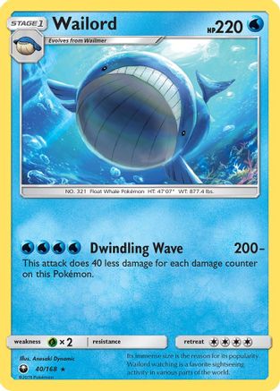 Wailord 040/168  - Reverse Holofoil SM  Celestial Storm - Rare