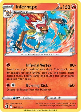 Infernape 026/172  - Holofoil SWSH09 Brilliant Stars - Holo Rare