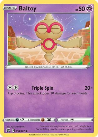 Baltoy 058/172  - Reverse Holofoil SWSH09 Brilliant Stars - Common