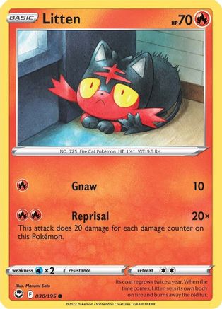 Litten 030/195  - Reverse Holofoil SWSH12 Silver Tempest - Common