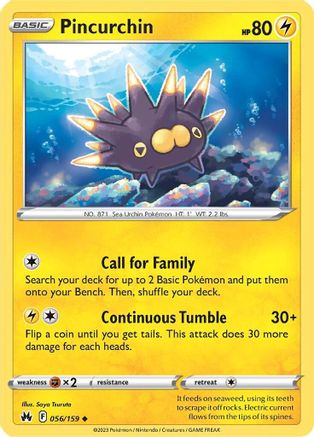 Pincurchin 056/159  - Reverse Holofoil Crown Zenith - Uncommon