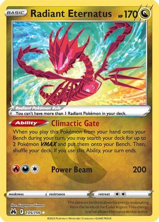 Radiant Eternatus 105/159  - Holofoil Crown Zenith - Radiant Rare