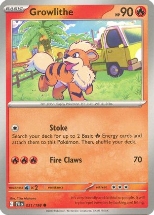 Growlithe 031/198  - Reverse Holofoil SV01 Scarlet & Violet Base Set - Common