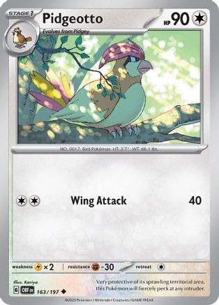 Pidgeotto 163/197  - Reverse Holofoil SV03 Obsidian Flames - Uncommon