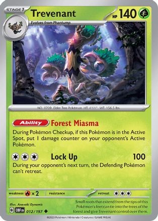 Trevenant 012/197  - Reverse Holofoil SV03 Obsidian Flames - Uncommon
