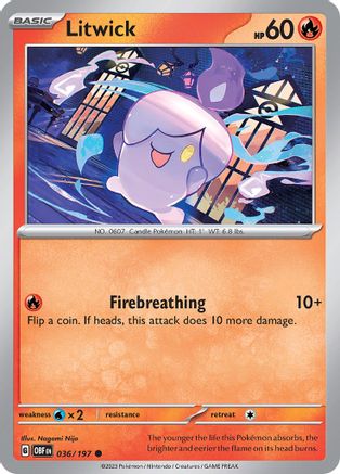Litwick 036/197  - Reverse Holofoil SV03 Obsidian Flames - Common