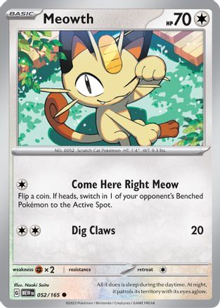 Meowth 052/165  - Reverse Holofoil SV Scarlet & Violet 151 - Common