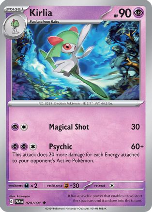 Kirlia 028/091  - Reverse Holofoil SV Paldean Fates - Uncommon
