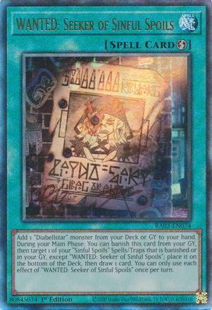 WANTED: Seeker of Sinful Spoils (PUR) (RA03-EN074) - Quarter Century Bonanza 1st Edition