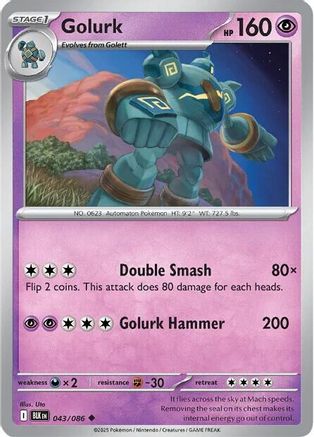 Golurk 043/086  - Reverse Holofoil SV Black Bolt - Uncommon