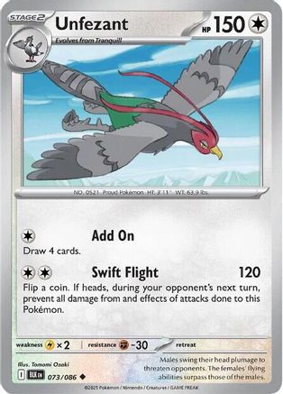 Unfezant 073/086  - Holofoil SV Black Bolt - Uncommon